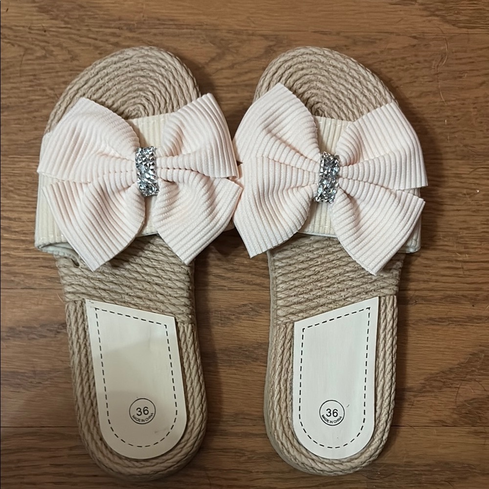 Light Pink and Rhinestone Bow Sandals